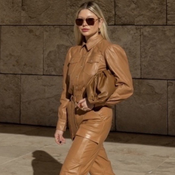 Cinq à Sept, Sarine Long-Sleeve Leather Shirt. New, never worn with tags. XS. - Picture 3 of 12